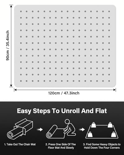 PVC Office Chair Mat for Carpet Floors, 90x120 cm Non-Slip Clear Floor Protectors, 2.2mm Thick Plastic Desk Chair Mat, Anti-Scratch Floor Protection Mat for Home Office Computer Desk Rolling Chair