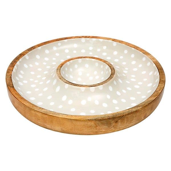 Dexam Sintra Mango Wood Spotted Chip and Dip Bowl - Stone