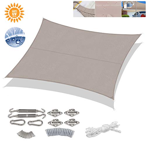 Sekey 10’x13′ Rectangle Sun Shade Sail with M8 Hardware Kit PES Polyester Waterproof ...