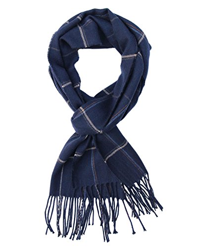 Saferin Men Winter Plaid Soft Elegant Cashmere Feel Wrap Scarf (Navy)