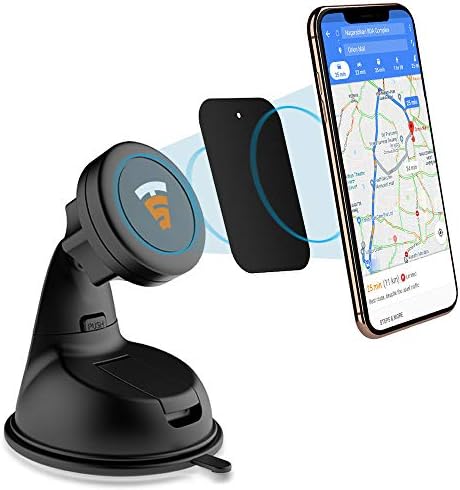 Tech Sense Lab Magback Universal 360 Degree Rotation Magnetic Mobile Holder for Car Dashboard Windscreen or Work Desk for All Smartphones and GPS Accessories with Two Metal Plates