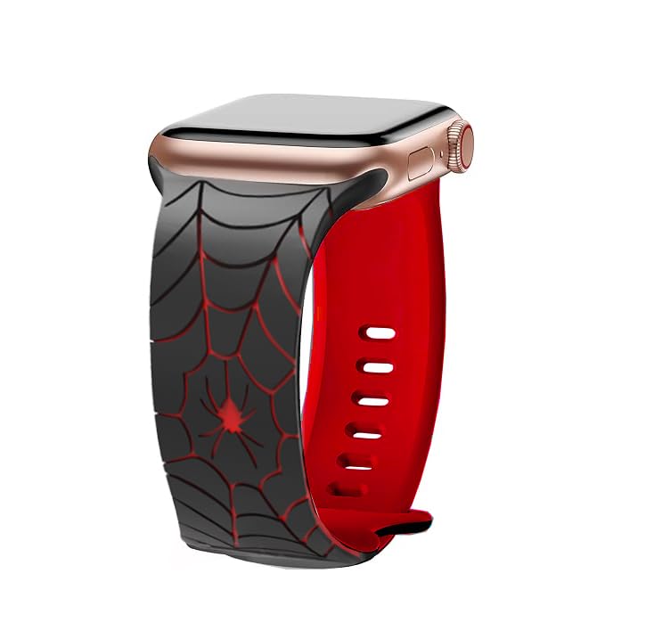 Spider Web Pattern Silicone Band for Apple Watch, Compatible with 38mm 40mm 41mm 42mm 44mm 45mm 49mm iWatch Ultra Series 10 9 8 7 6 5 4 3 2 1 SE (black and red, 38/40/41/42mm)
