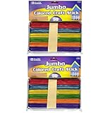 BAZIC Jumbo Colored Craft Stick, Assorted, 2 Packs, 50 Per Pack, Totals 100