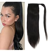 MSCOCO Ponytail Extension Human Hair #1 Black Ponytail Extension Clip on Ponytail Real Hair Exten...