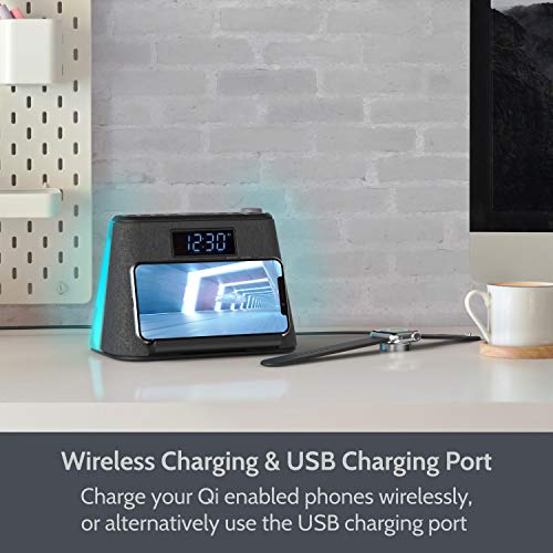 Alarm Clock Bedside Non Ticking LCD Alarm Clock with USB Charger & Wireless QI Charging, Bluetooth Speaker, FM Radio, RGB Mood LED Night Light Lamp, Dimmable Display and White Noise Machine - Thumbnail 3
