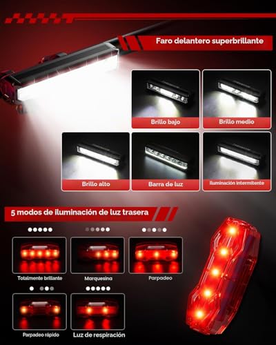 POSUGEAR Bicycle Light, USB Rechargeable Bicycle Lights Front and Rear, Ultralight Aluminium Rear Light Bike Light, Powerful LED, IPX5 Bike Light