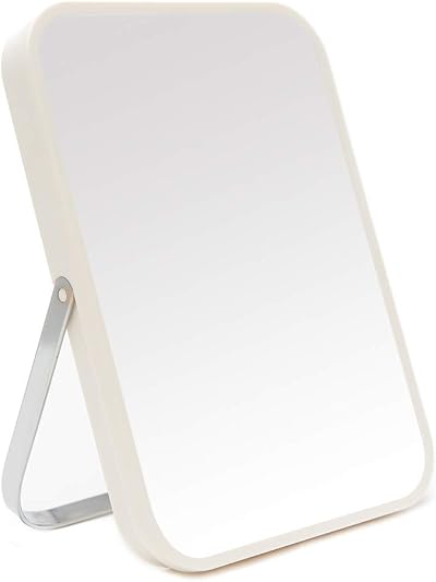 YEAKE 8-Inch Table Desk Vanity Mirror Portable Folding 90° Stand White