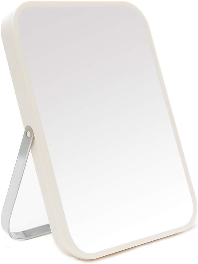 YEAKE 8-Inch Table Desk Vanity Mirror Portable Folding 90° Stand White