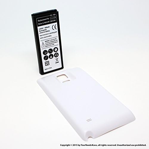 YN4L 6800mAh Extended Battery for Samsung Galaxy Note 4; N910; N910A; N910P with White Extended Back Cover