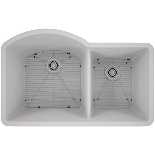 LexiconPlatinum Quartz Composite Kitchen Sink - Large Offset Double Bowl (LP-7030 White)