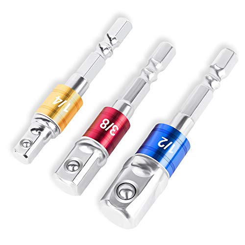 Impact Grade Socket Adapter/Extension Set, Turns Power Drill Into High Speed Nut Driver, [3 in a Pack] 1/4", 3/8", and 1/2" Drive, Socket to Drill Adpater for Impact Drivers, Best Tools Gift for Men