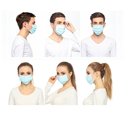 QIAN SOU Disposable Face Masks for Dust, Flu, Allergy, Germ Protection, 3-Ply filter face mask, Blue, Pack of 50