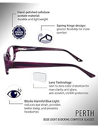 Perth] Gafas de ordenador con bloqueo de luz azul, lente transparente para mujeres, aprobado por la FDA, mejor sueño, anti deslumbramiento, reduce el brillo de los ojos, antifatiga, ojos secos, fuerte y duradero.