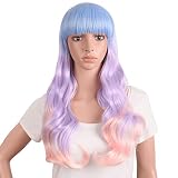 MapofBeauty Harajuku Style Mixed Light Blue/ Pink Long Natural Curly Cosplay Wig