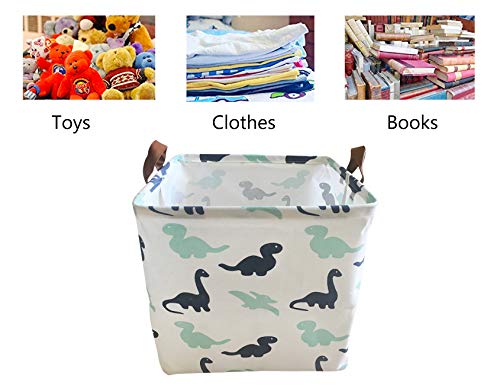 Canvas Storage Bins Toy Basket Collapsible Box Chest Organizer Water-Resistant Nursery for edroom, Closet, Kid's Toys, Laundry (Dinosaur)