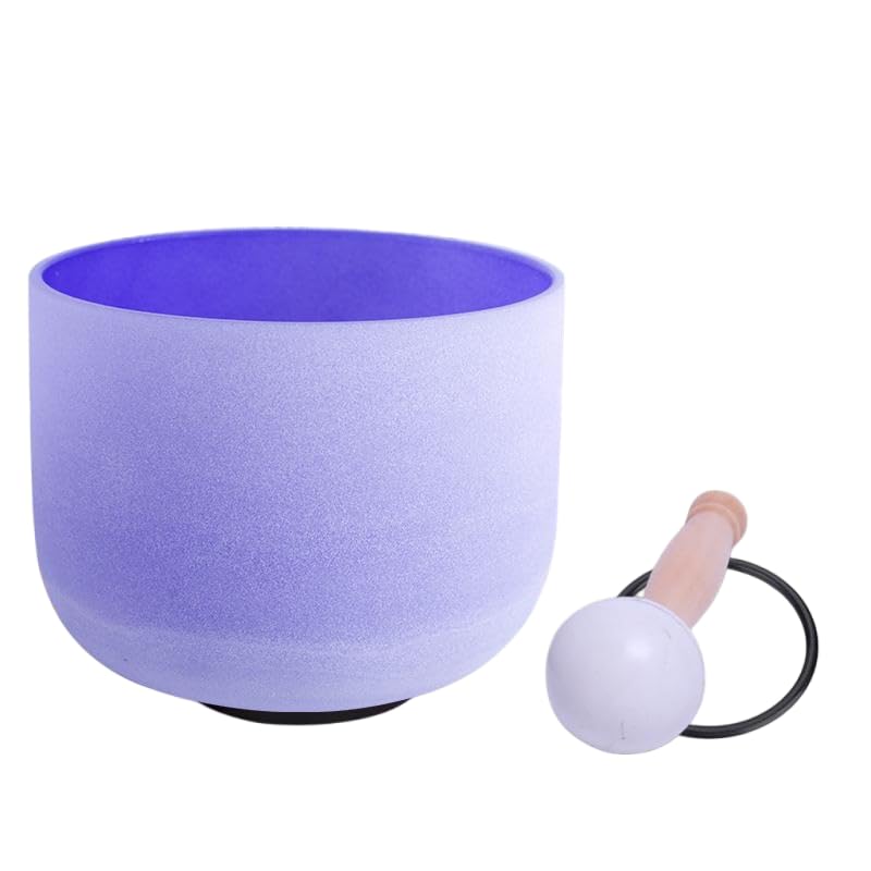 ENERGYSOUND Crystal Quartz Bowl 432 Hz Perfect Pitch B Crown Chakra Purple Colored Frosted Quartz Crystal Singing Bowl 8 inch（20 cm)