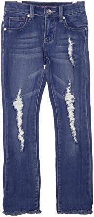 LAVO Big Girls Super Soft Stretch Skinny Jeans With Rips tears Whiskers Medium Blue Wash Denim 5