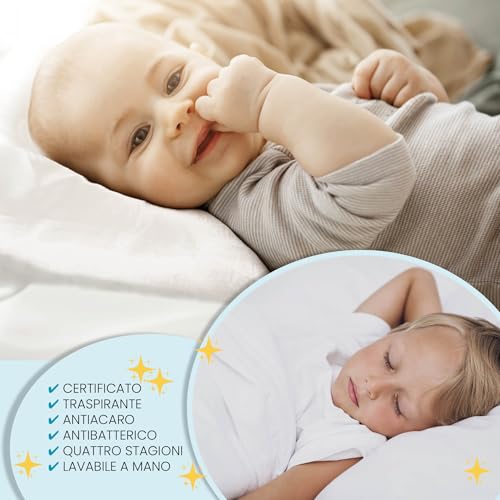 BABY WOLFY - Baby Cot Cushion 40 x 60 cm OEKO-TEX® Certified 1 2 3 4 Years 100% Cotton Anti-Dust Mite Hypoallergenic Breathable Soft for Bed Crib Stroller Nursery Made in Italy