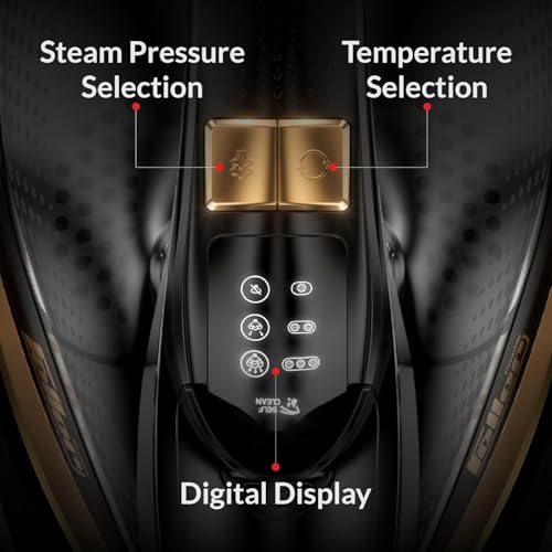 Feller Germany Vanguard Plus Steam Iron 3000W,Grab-to-Steam Technology,Prime Gold Ceramic 2x Sole Plate+Anti Calc,Anti Drip,Auto Shut Off,Display,Turbo Steam, SI300,2Y Guarantee-UAE Version (Gold)