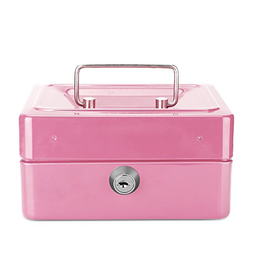 Small Cash Box, DDSKY Double Layer Design Organizer Save Coins Locking Storage Box Valentine's Day Gift (Pink) - Thumbnail 2