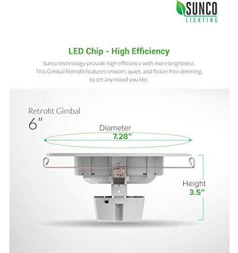Sunco Lighting 5 Inch/6 Inch Gimbal LED Downlight, 12W=60W, 2700K Soft White, 800 LM, Dimmable, Adjustable Recessed Ceiling Fixture, Simple Retrofit Installation - Thumbnail 6