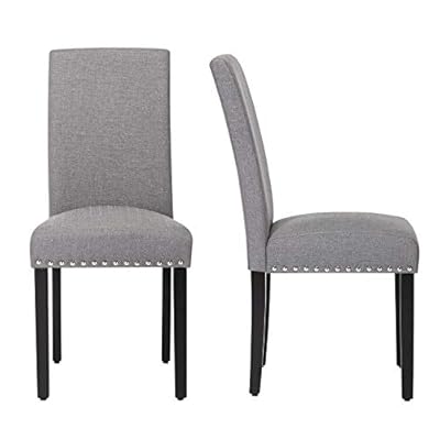 LSSBOUGHT Upholstered Dining Chairs with Solid Wood Legs, Gray