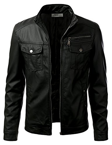 iDarbi Menâ€™s Premium PU Leather Slim Fit Biker Bomber Jacket