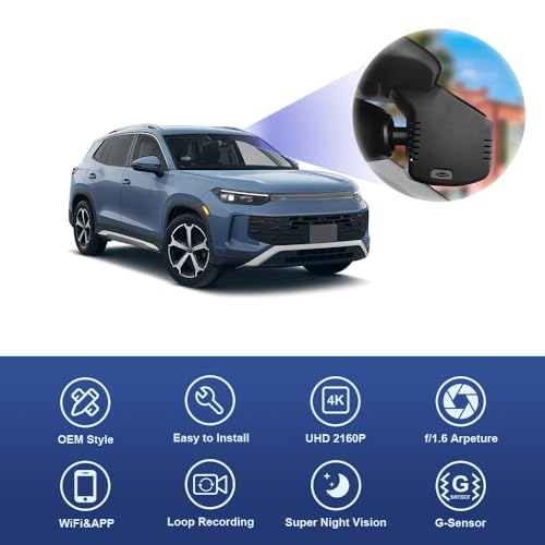 Fitcamx Dashcam 4K Fit for Volkswagen Tiguan MK3 2024 2025 (6766 Black) OEM Dash Cam, 2160P UHD Video Wifi, Parking Monitoring, G-Sensor, Circular Recording, WDR, Plug&Play, 64GB Card