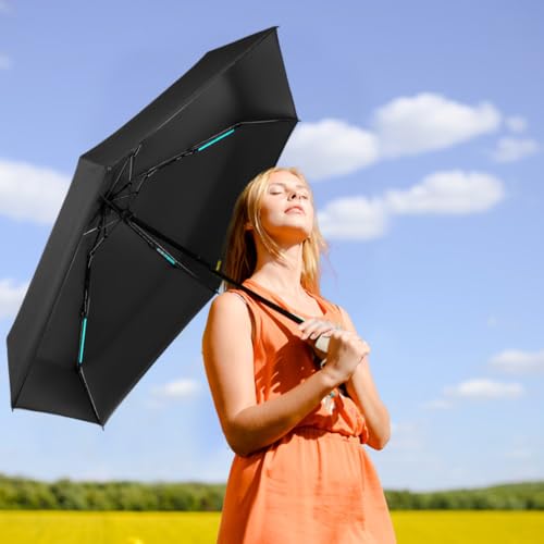 MXHIGO Paraguas de Bolsillo Reforzado para Lluvia y Sol, Mini Sombrilla con Protección UV, Ultra Ligero y Portátil, Más Robusto, con 12 Varillas Reflectantes, Mini Paraguas Plegable con Estuche