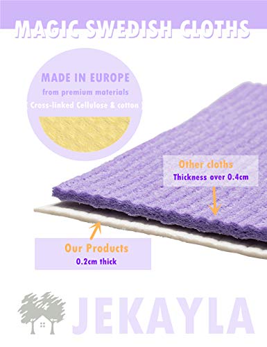 Jekayla Swedish Dishcloth Cellulose Sponge Cloth - 12 Pack of Reusable Cleaning Cloths, Scrubber and Scouring Pad, White