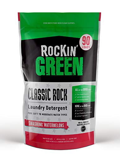 Natural HE Powder Laundry Detergent by Rockin' Green, Perfect for Cloth Diapers, Classic Rock Formula for Normal Water, 90 loads, Smashing Watermelons Scent, 45 oz