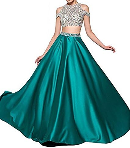 Pettus Women's Two Pieces Rhinestone Beading Ball Gown Evening Dress 2 Pieces Prom Dresses Long