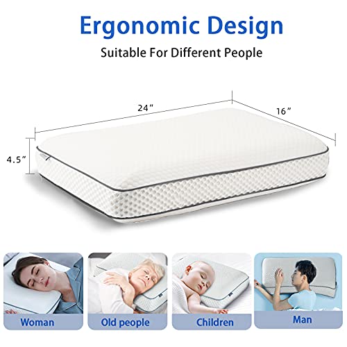 Memory Foam Pillows, Gel Cooling Ventilated Neck Support Pillow for Sleeping, Contour Orthopedic Cervical Pillow for Neck Shoulder Pain Relieve, Ergonomic Bed Pillow for Side, Back and Stomach Sleeper