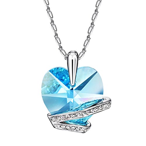 Neoglory imitation blue crystal heart love long pendants chokers …