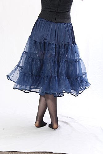 BellaSous Tea Length 25" Women Petticoat Nylon Yoke Underskirt for Vintage Dresses, Poodle Skirts, or Rockabilly (Small/Medium, Navy Blue) - Thumbnail 2