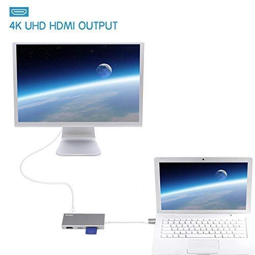 USB C Hub, 7-in-1 USB C Adapter with Type C Charging Port, 4K HDMI Output, SD & TF Card Reader, 3 USB 3.0 Ports, Portable for MacBook Pro, XPS and More Type-C Devices