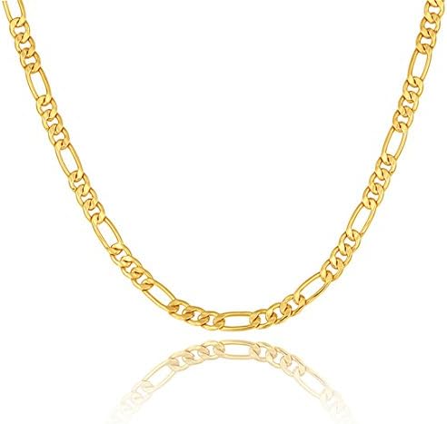 WELRDFG 18K Gold-Plated Necklace 5MM Men's and Women's Necklace Stainless Steel Figaro Chain Length 18-32 inches