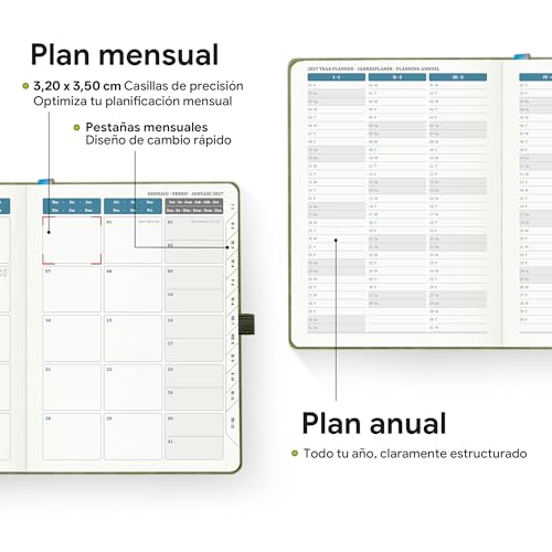 IN-LUXPRO 2026 2027 Diary Week View 21.8 x 16.2 cm, 18 Months Academic (Jul.2026-Dec.2027), Weekly Planner with Monthly Index, PU Leather Softcover, Vertical, Olive Green