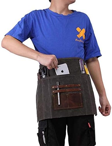 Waxed Canvas Work Tools Half Apron With Pocket Utility Heavy Duty Workshop Waiter Craft Carpenter (Army Green)