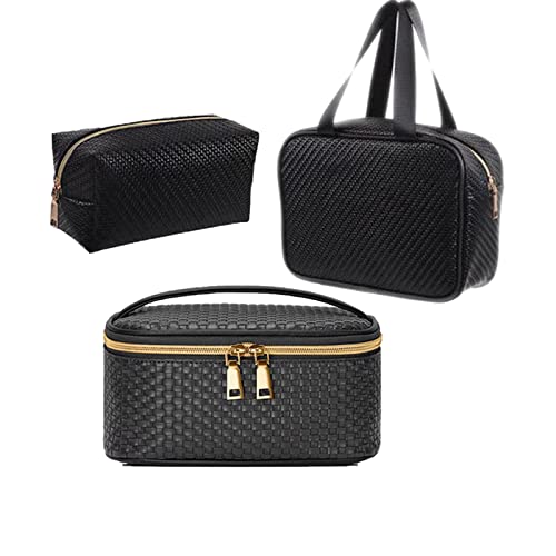 Fumxin Cosmetic Bag Set - Black, Waterproof Makeup Organizer for Women - Travel Toiletry Bags, Portable & Durable for Valentine's Day, Christmas, Mother's Day