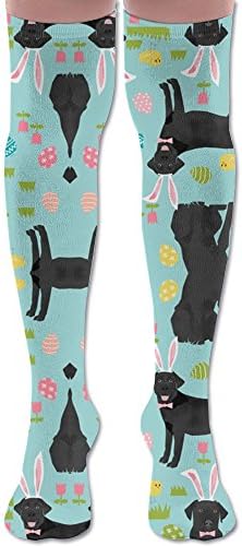 Black Lab Fabric Labrador Retriever Easter Pastel Women Knee High Socks High Thigh Stockings For Cosplay, Halloween, Party, Daily Wear
