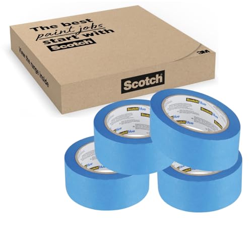 ScotchBlue Multi-Surface Premium Masking Tape, 36 mm x 41 m, 4 Rolls/Case - Scotch Adhesive Blue Painters Tape, For Painting and Decorating, Indoor & Outdoor, Sticks Well, 100% PEFC