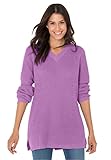 Women's Plus Size Waffle-Stitch V-Neck Pullover Sweater