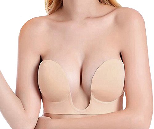 Self Adhesive Strapless bra U-shaped Push Up Bras for Women Reusable Backless Bra Nude D