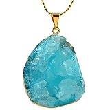 SUNYIK Quartz Druzy Geode Pendant,Gold Plated,for Women Men
