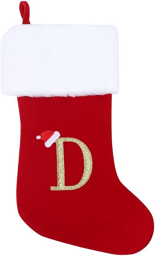 Stockings & Holders - CHRLRewa 20 Inches Initial Monogram Embroidered Christmas Stocking Red Velvet with White Super Soft Plush Cuffs Christmas Decorations Stocking C12-D