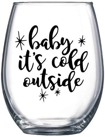 Baby It's Cold Outside BLACK Christmas Holidays Winter Snow Frosty Festive Wine Glass Tumbler Vinyl Sticker DECAL ONLY