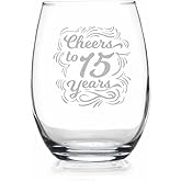 JohnPartners993 Cheers To 15 Years Wine Glass - Etched Sayings - Gift To Celebrate Wedding - Business - Or Work Anniversary - Gift For Him Her Couple