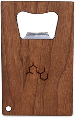 WOODEN ACCESSORIES COMPANY Credit Card Sized Bottle Opener With Laser Engraved Molecule Design- Stainless Steel Bottle Opener With Wooden Front Panel - Slim And Wallet Size