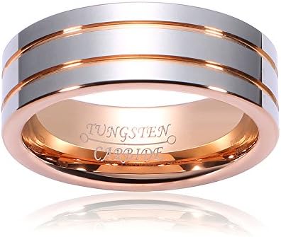 Hosty Bten Men 8mm Sliver Matte Finish Rose Gold Plated Double Groove Tungsten Wedding Band Ring (11)